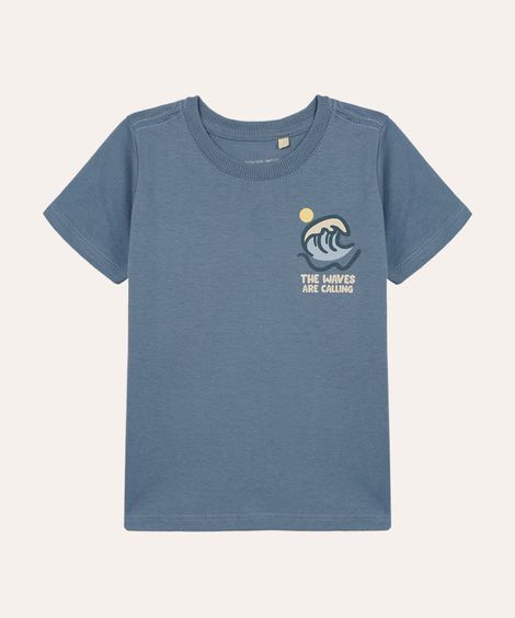 camiseta infantil de algodão the waves are calling azul