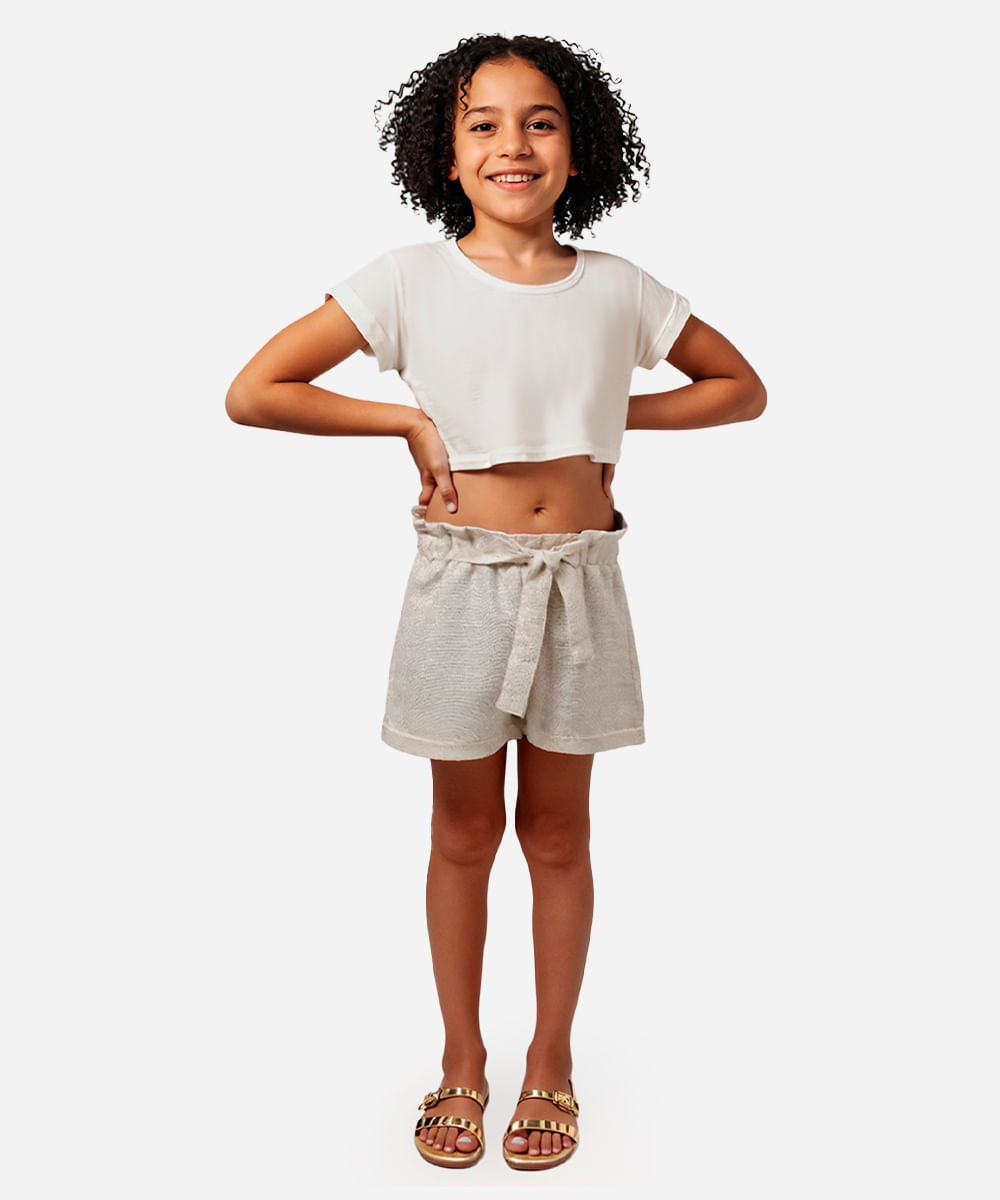 short clochard infantil com lurex bege
