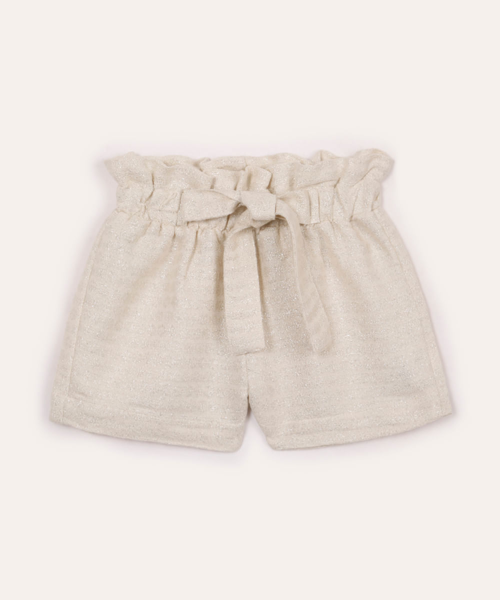 short clochard infantil com lurex bege