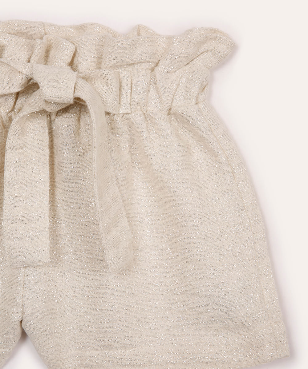 short clochard infantil com lurex bege