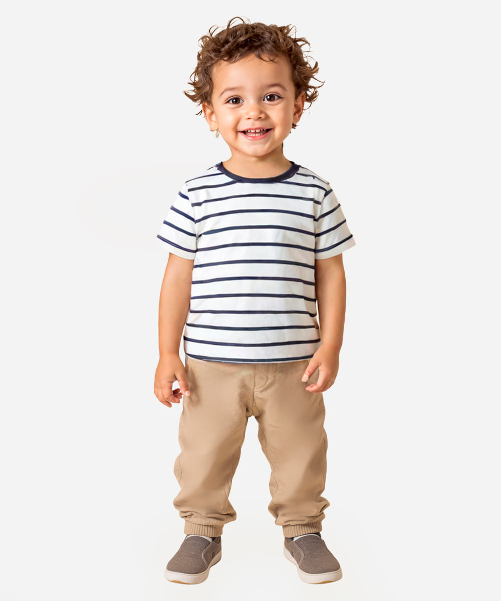 camiseta de algodão infantil listrada azul