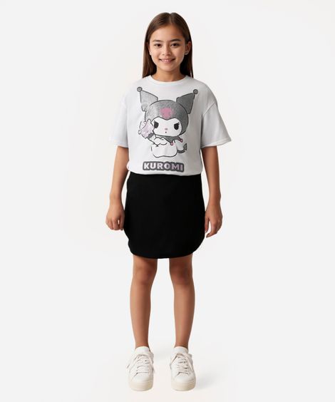short saia juvenil com fenda preto