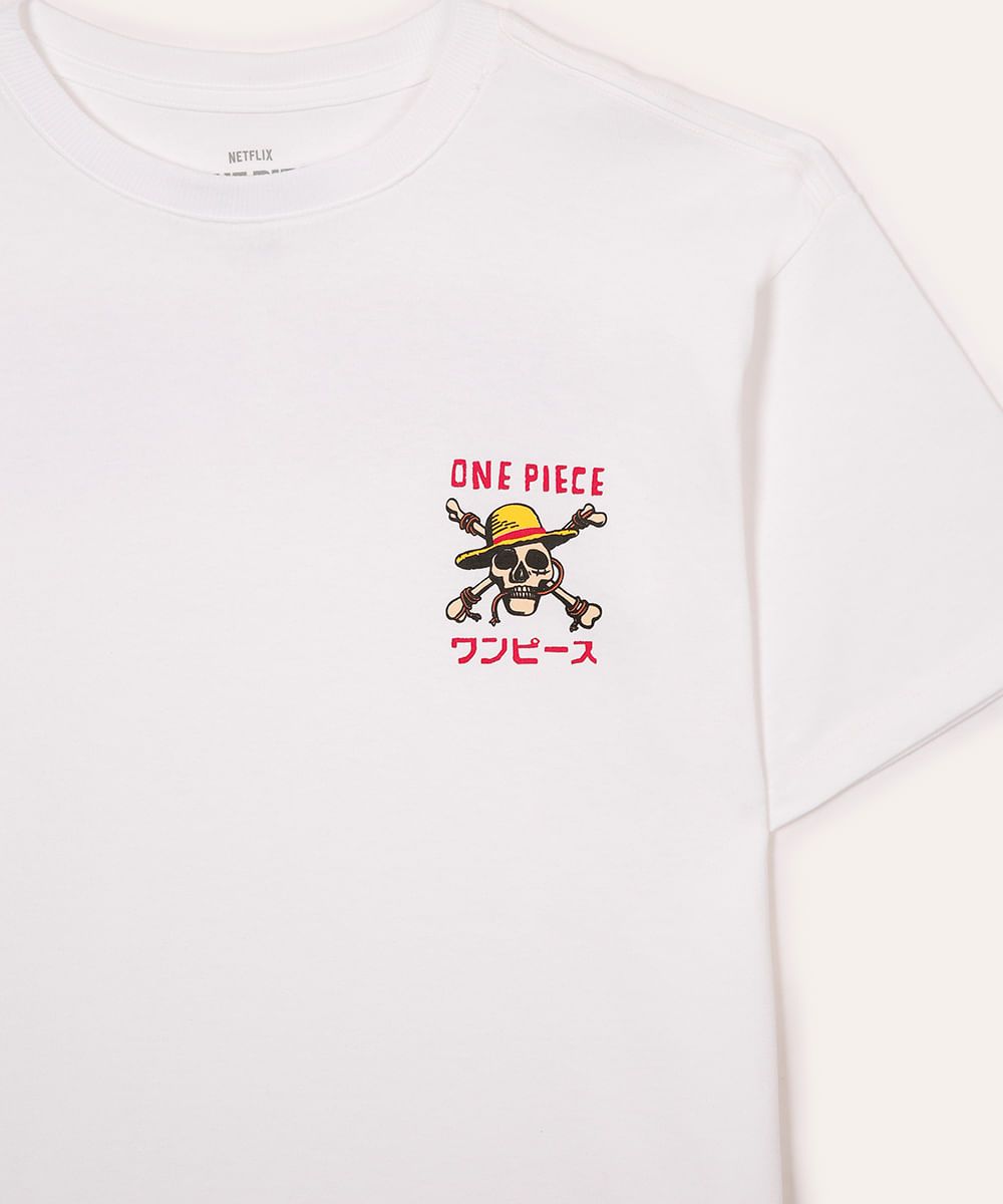 camiseta de algodão juvenil one piece off white