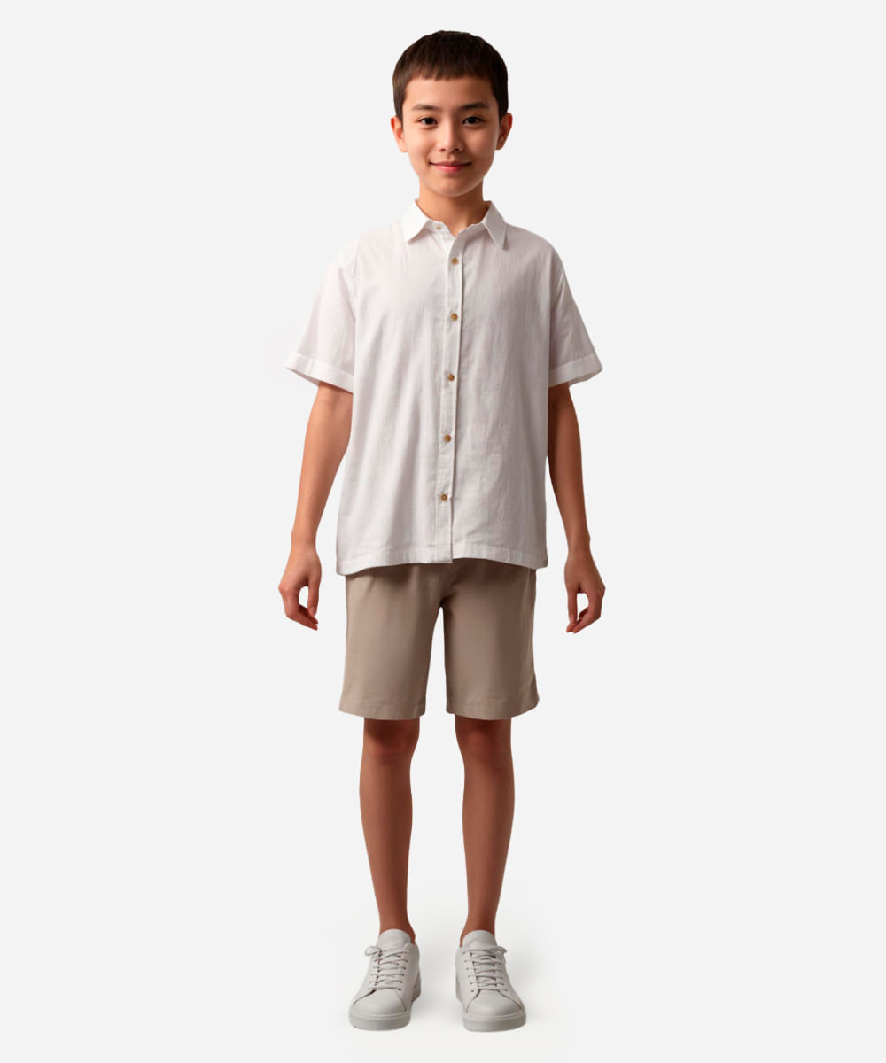 camisa juvenil de algodão com bolso manga curta off white