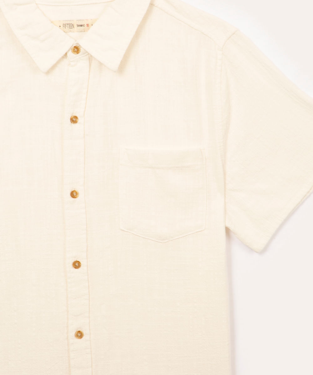 camisa juvenil de algodão com bolso manga curta off white