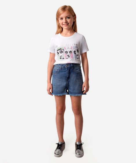 short jeans juvenil cintura alta com bolso  azul
