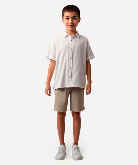 camisa de algodão juvenil texturizada off white