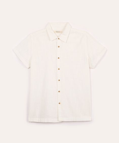 camisa de algodão juvenil texturizada off white