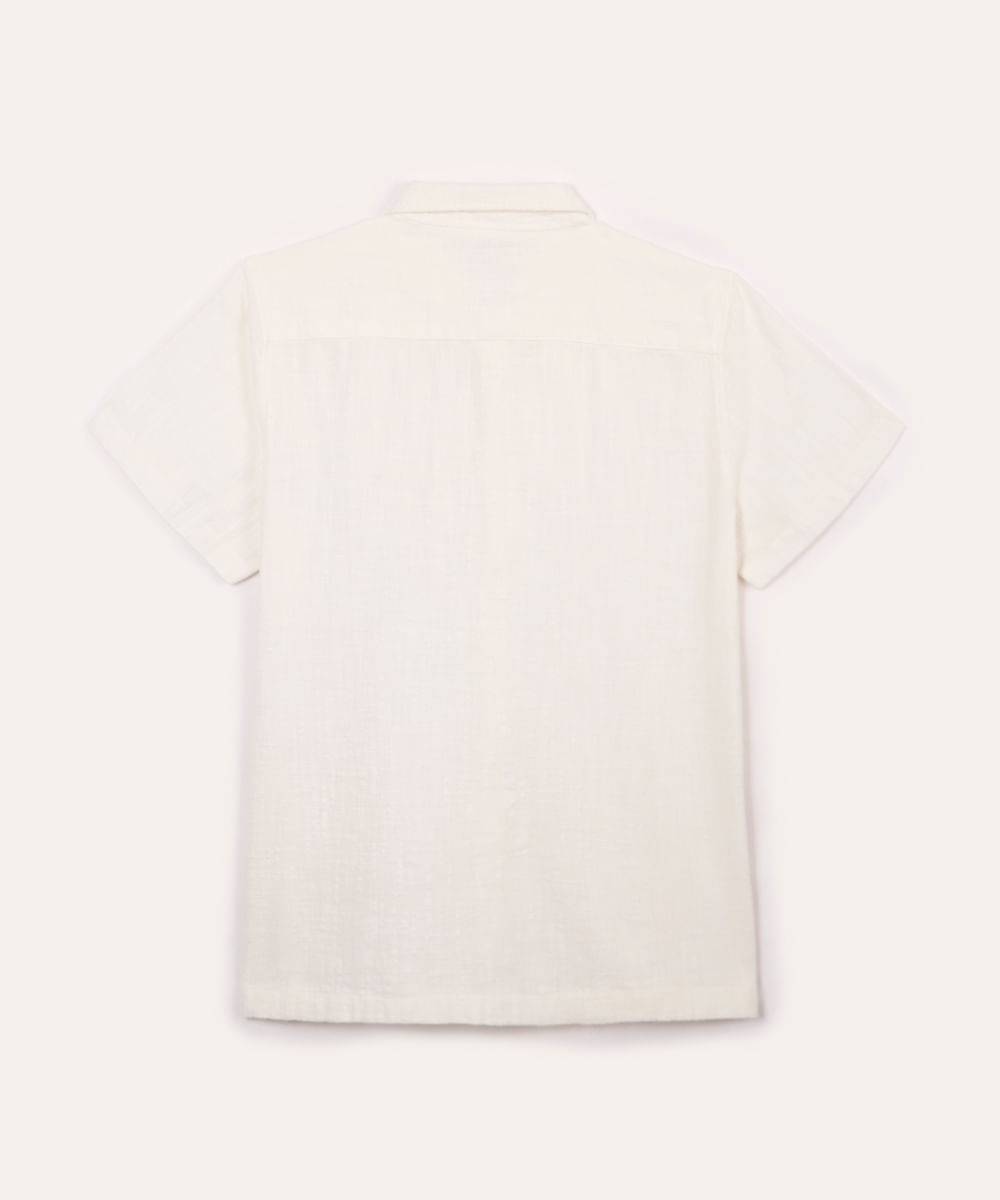 camisa de algodão juvenil texturizada off white