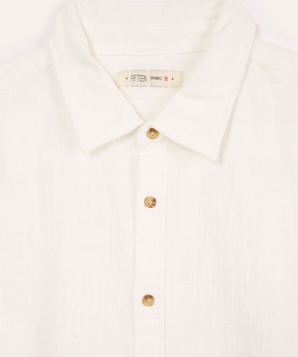 camisa de algodão juvenil texturizada off white