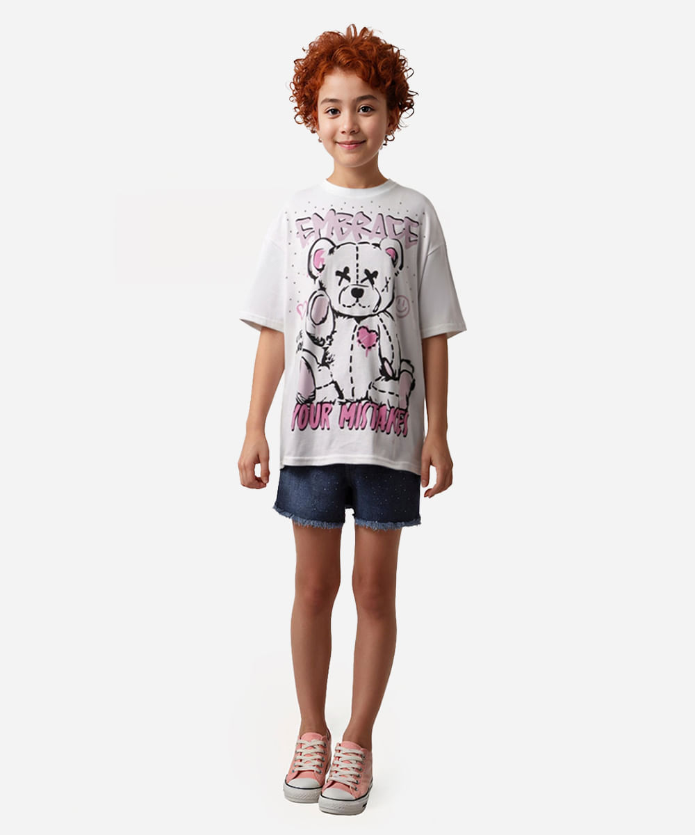 camiseta de algodão juvenil urso e tachas off white