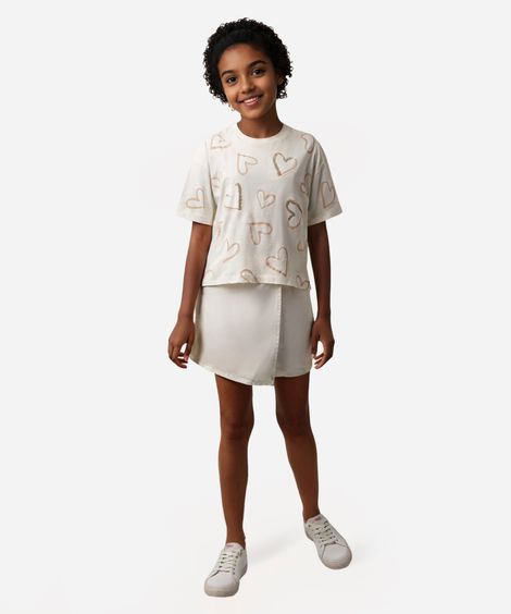 cropped de algodão infantil corações com paetê off white