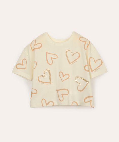 cropped de algodão infantil corações com paetê off white