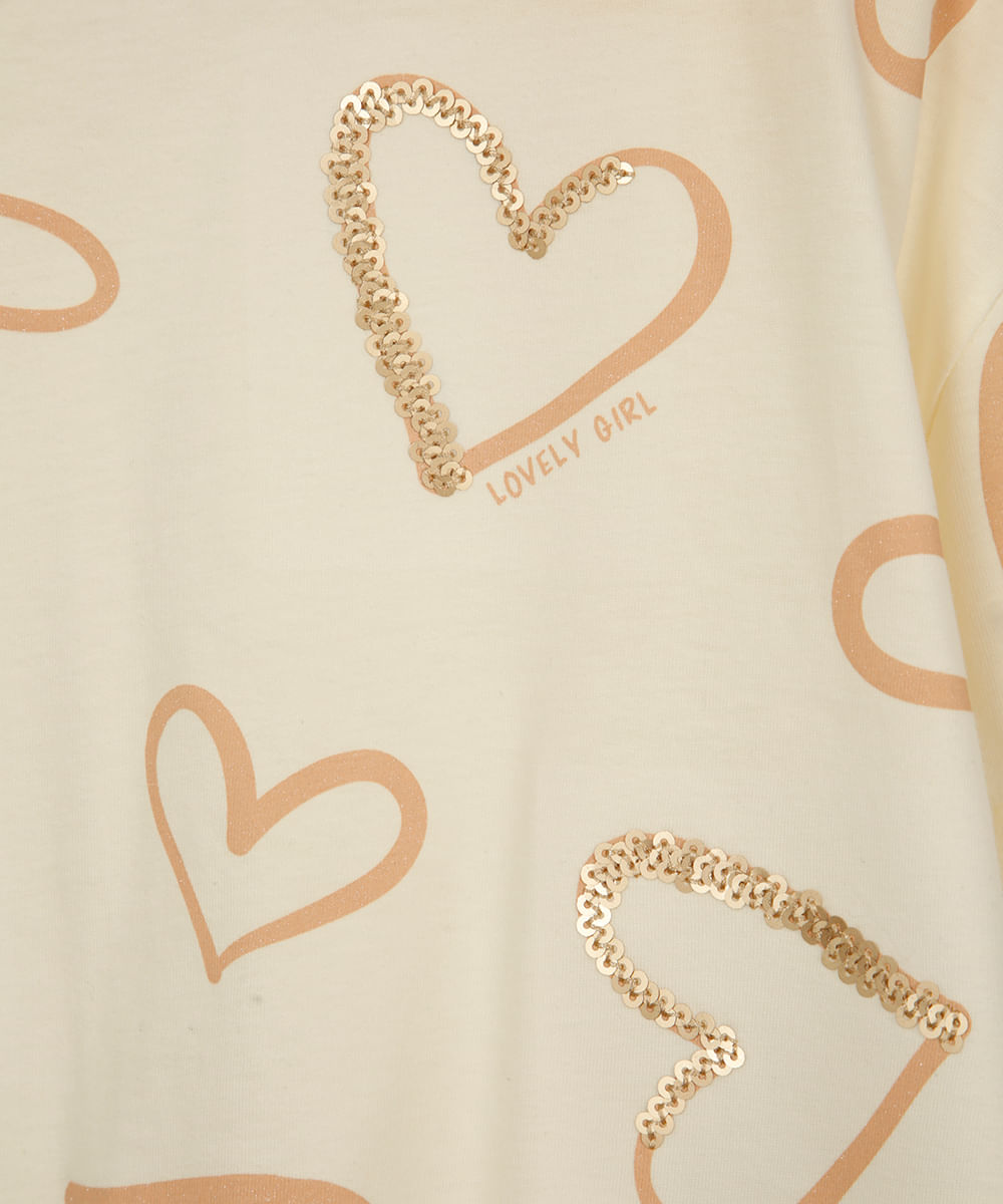 cropped de algodão infantil corações com paetê off white