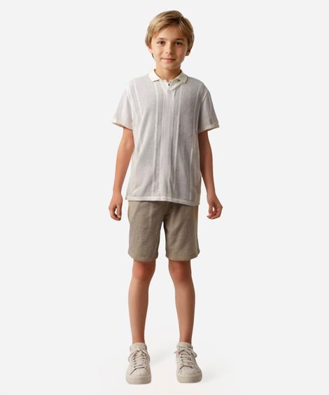 polo de tricot juvenil manga curta off white