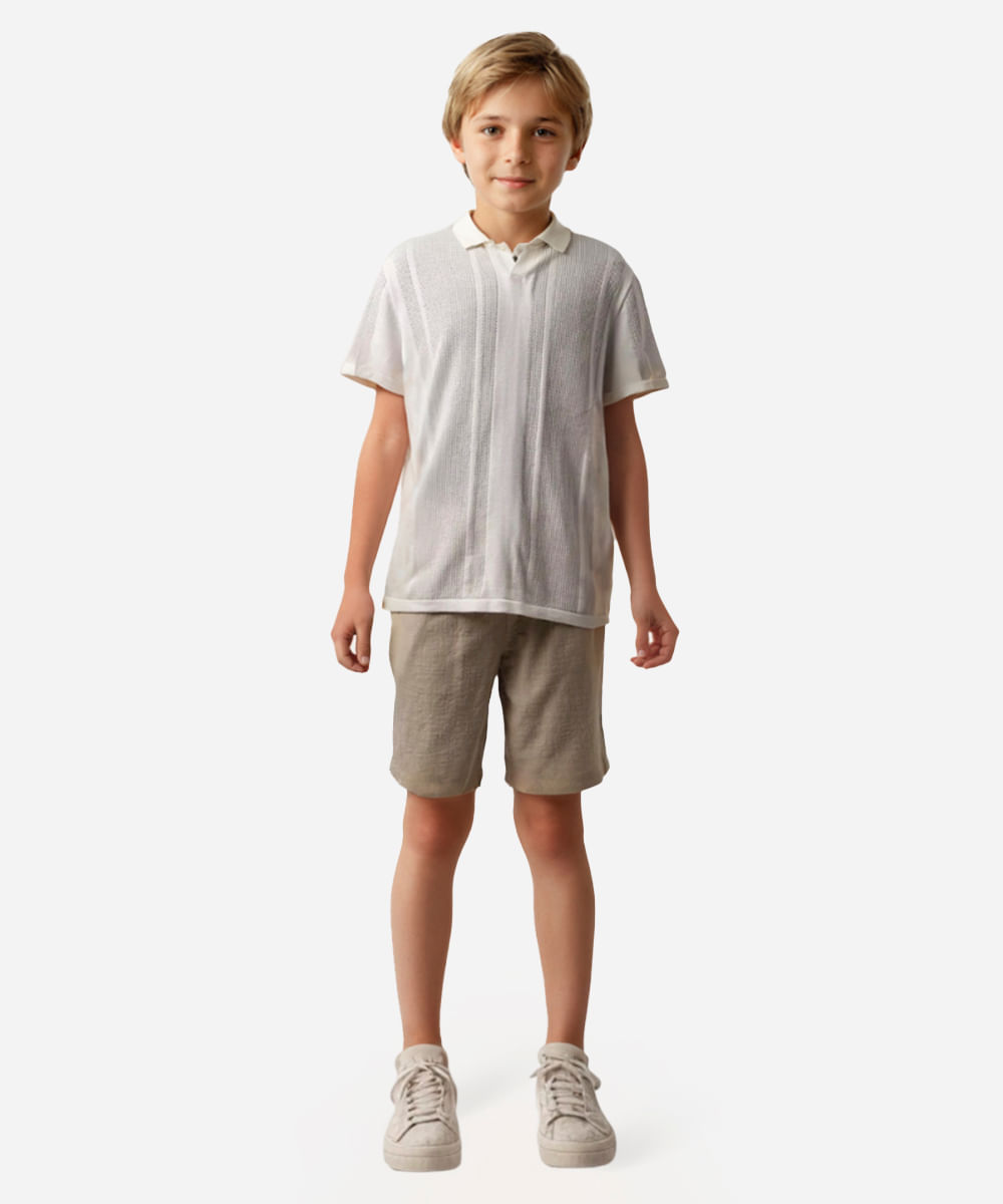 polo de tricot juvenil manga curta off white