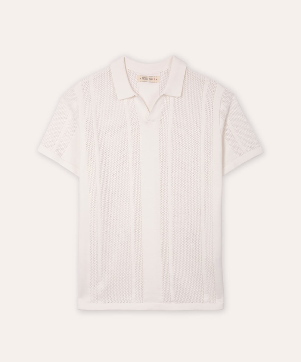 polo de tricot juvenil manga curta off white
