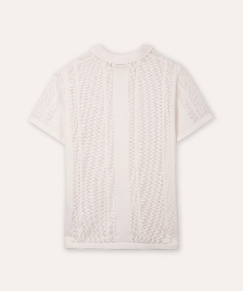 polo de tricot juvenil manga curta off white