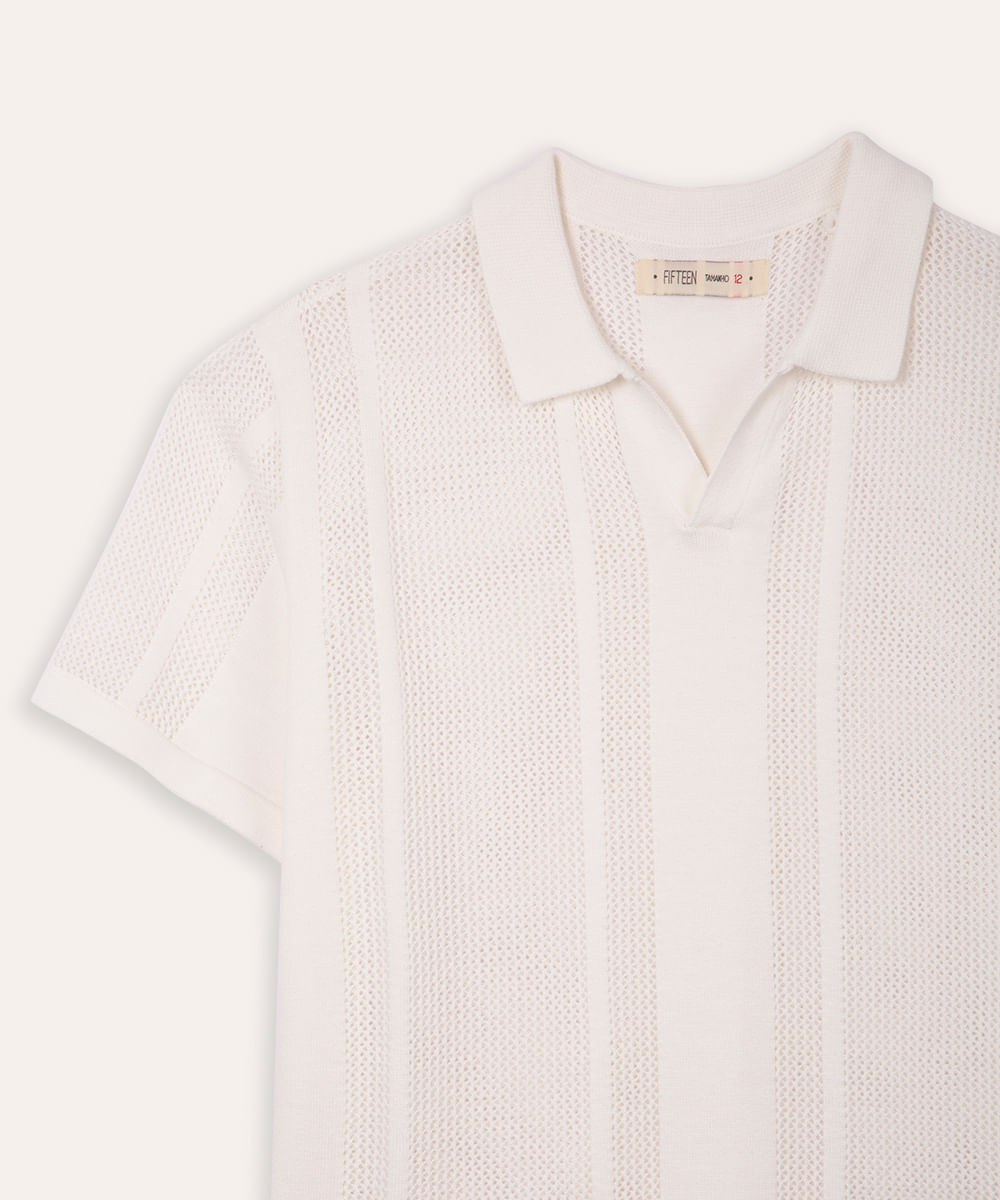 polo de tricot juvenil manga curta off white