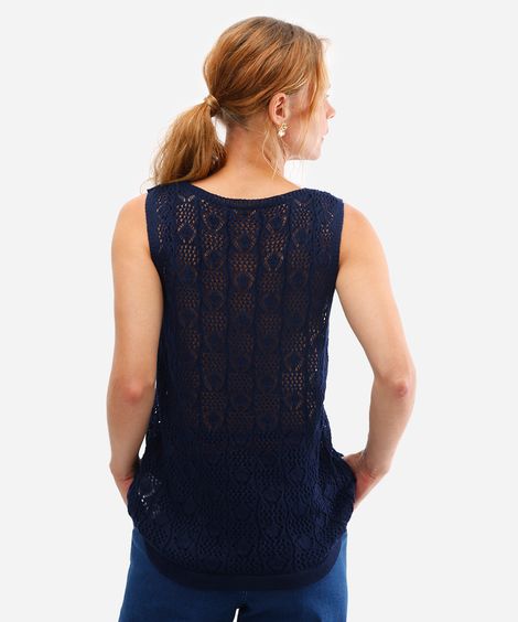 colete de tricot decote v azul
