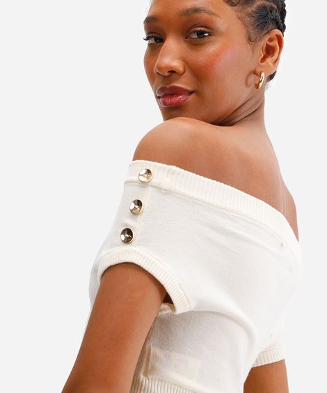 cropped feminino de tricot ombro a ombro off white