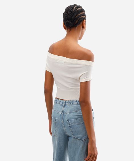 cropped feminino de tricot ombro a ombro off white