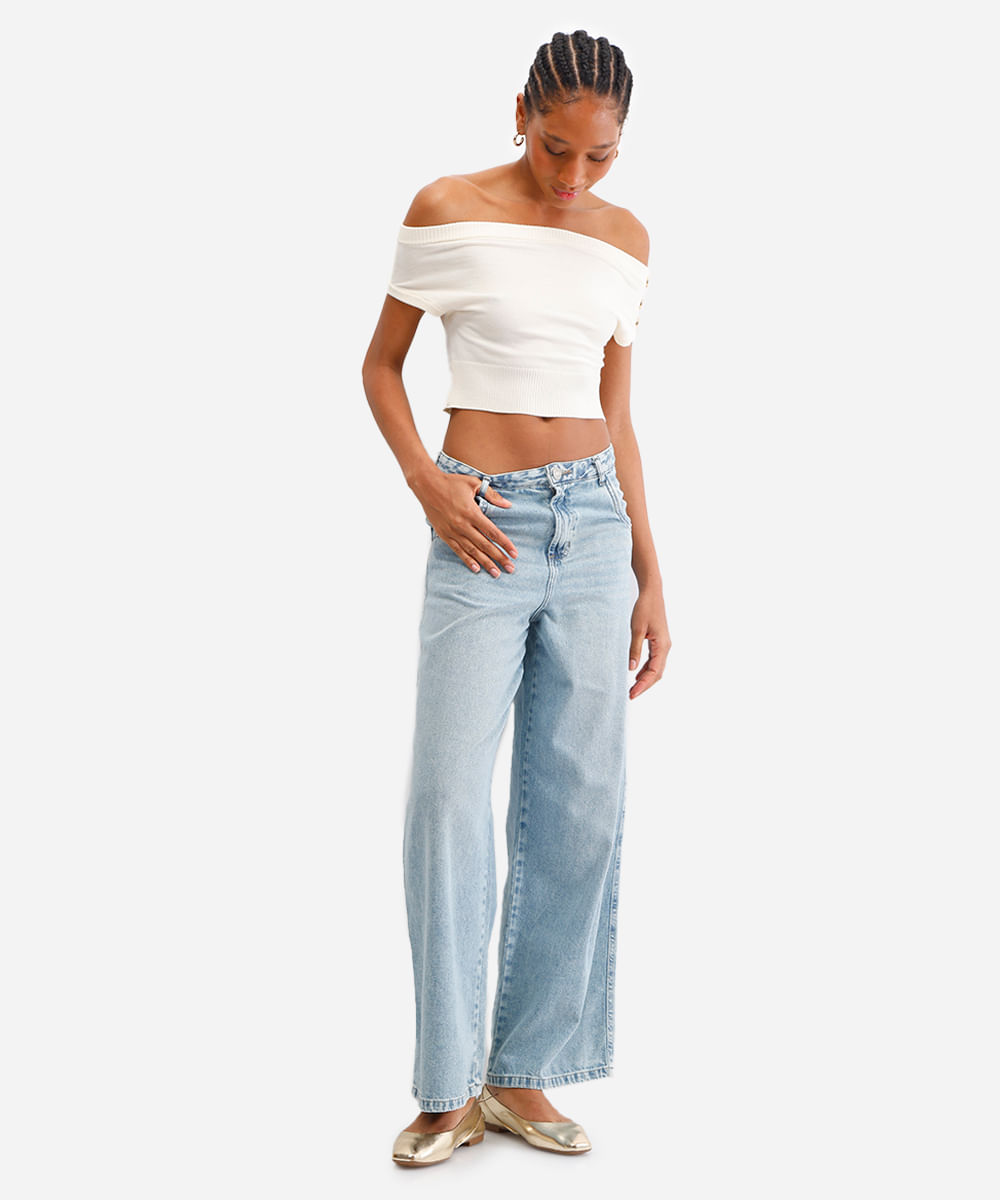 cropped feminino de tricot ombro a ombro off white