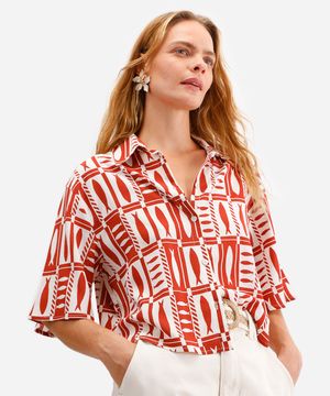 camisa feminina de viscose estampada laranja