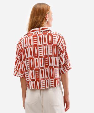 camisa feminina de viscose estampada laranja