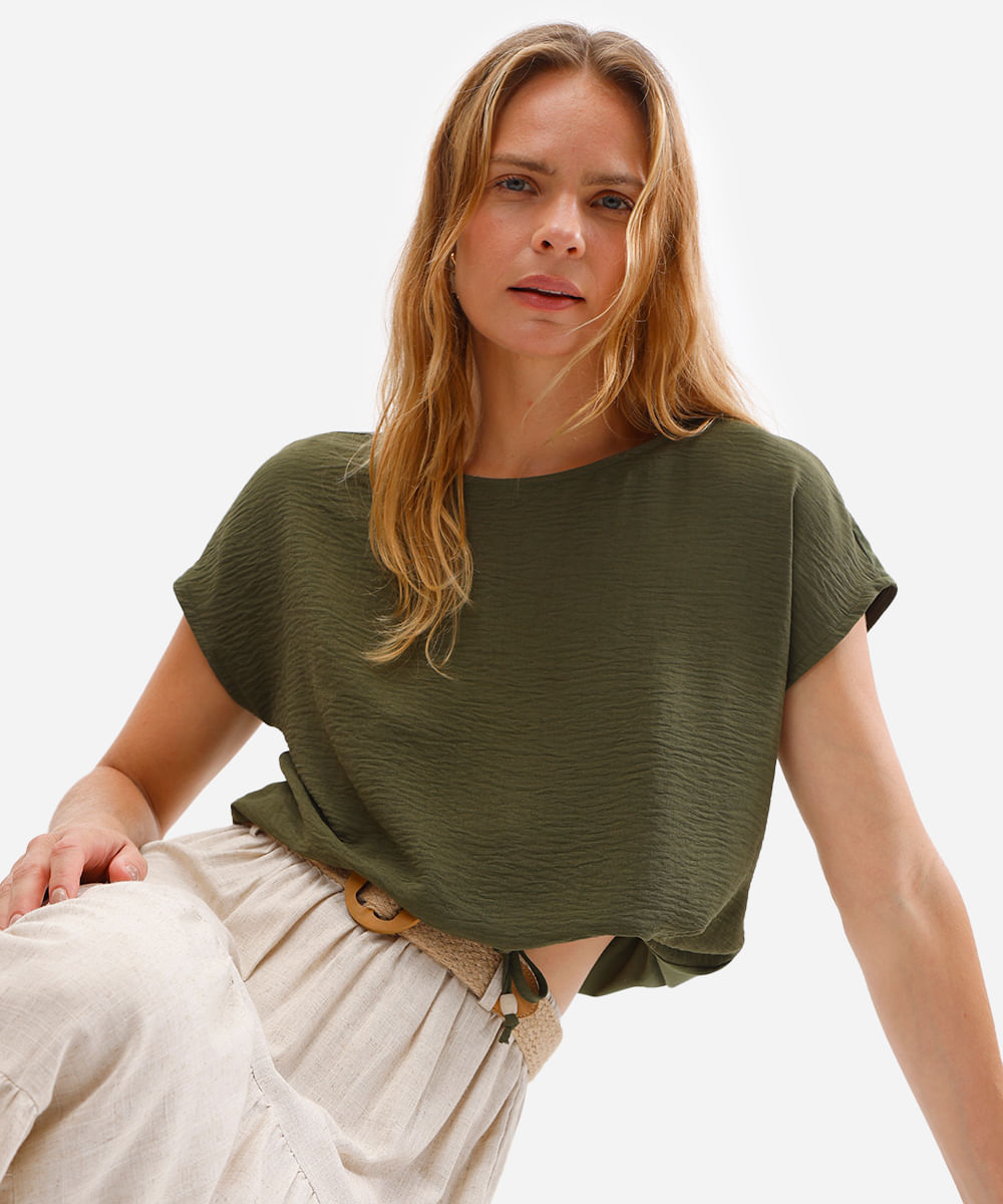 blusa feminina texturizada com amarração verde