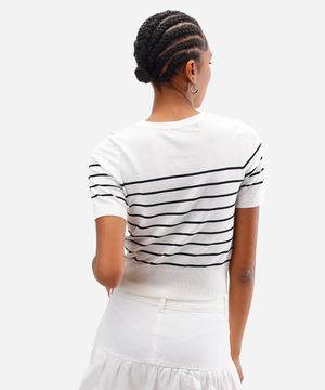 blusa feminina de tricot listrada off white