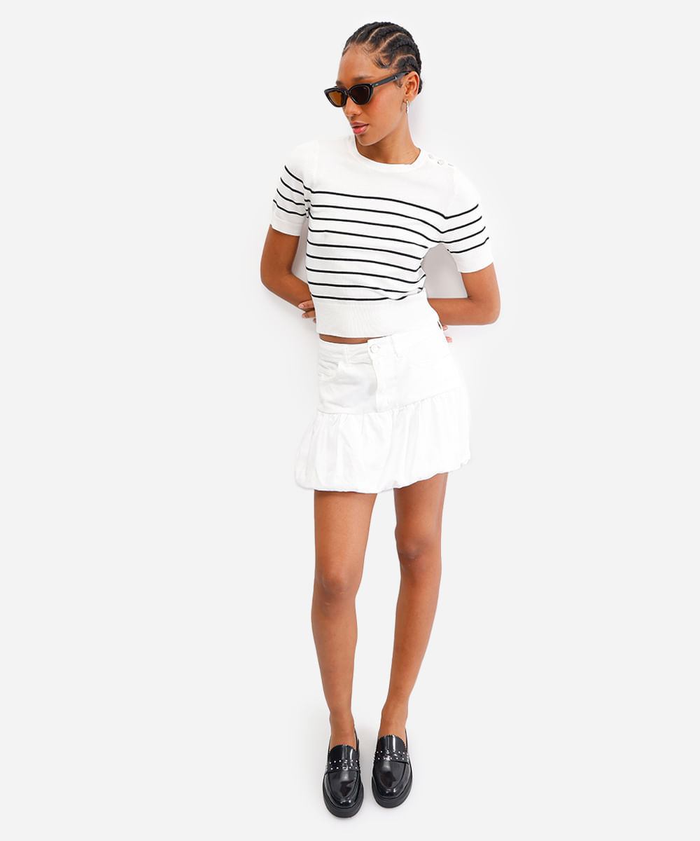 blusa feminina de tricot listrada off white