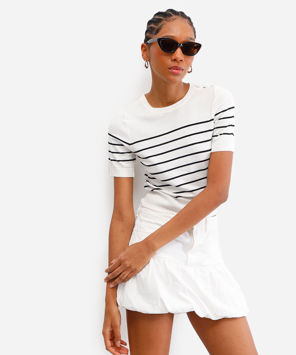 blusa feminina de tricot listrada off white