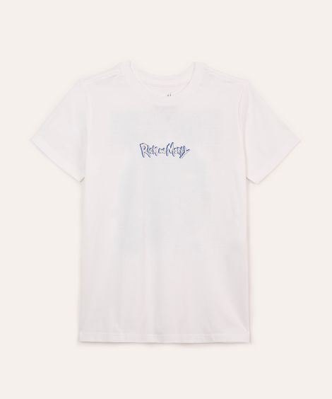 camiseta de algodão juvenil rick e morty off white