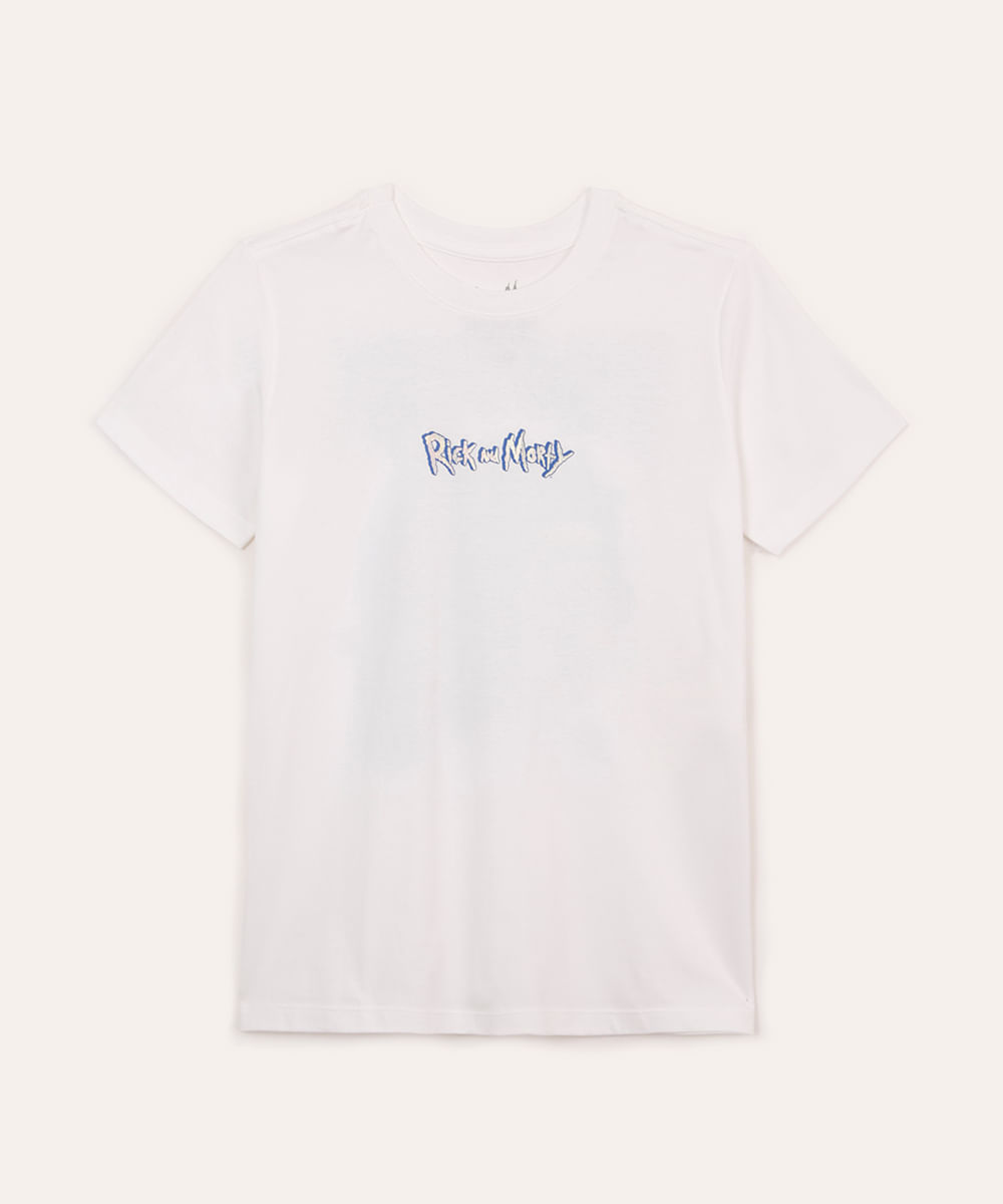 camiseta de algodão juvenil rick e morty off white