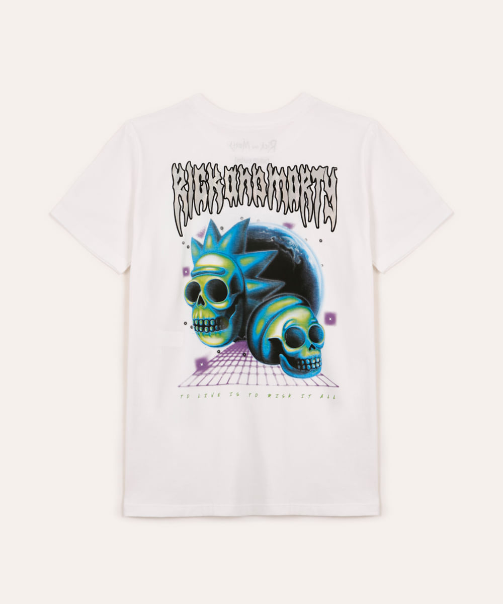 camiseta de algodão juvenil rick e morty off white