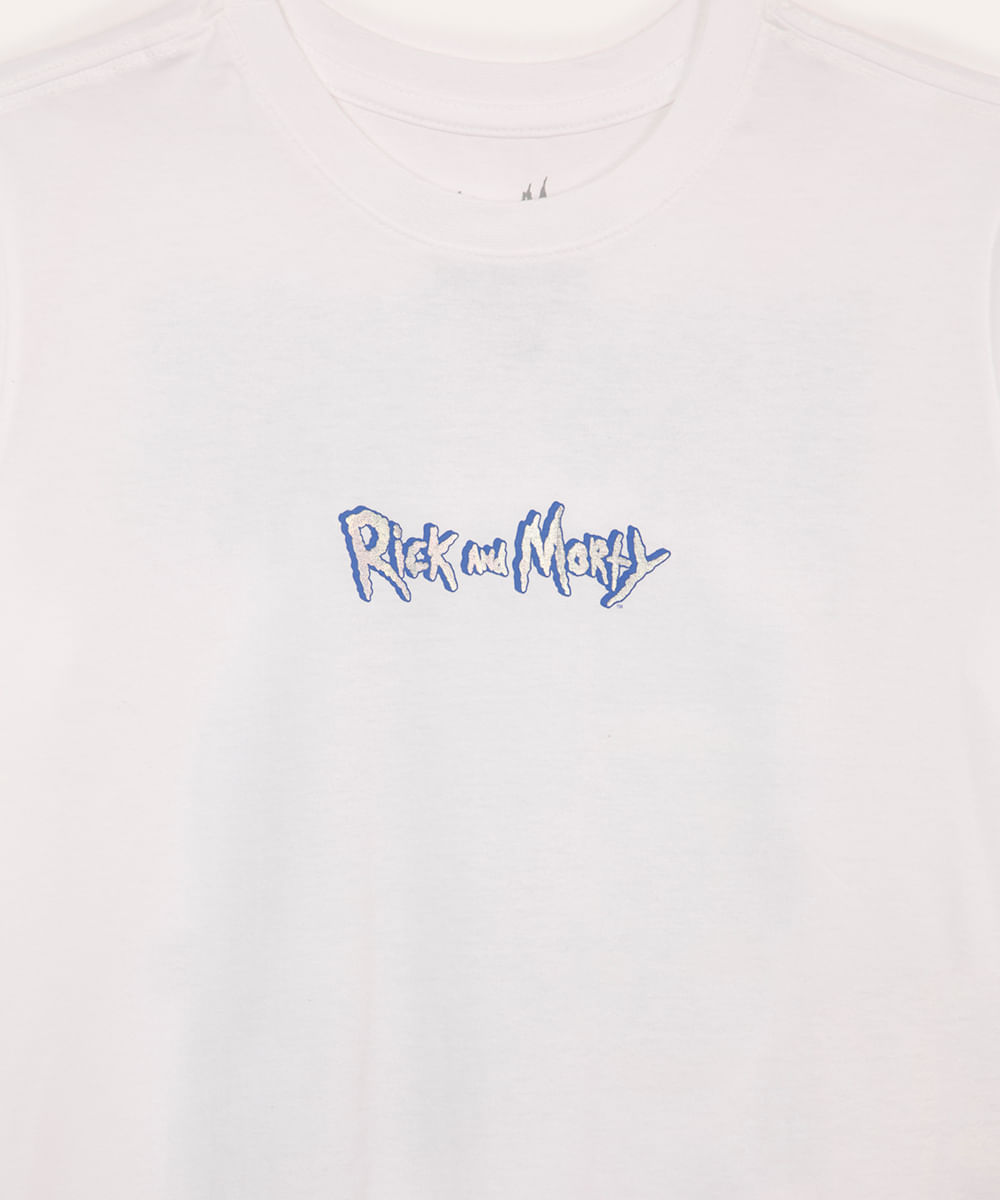 camiseta de algodão juvenil rick e morty off white