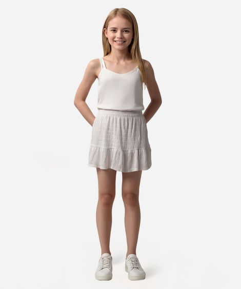 saia curta juvenil texturizada off white