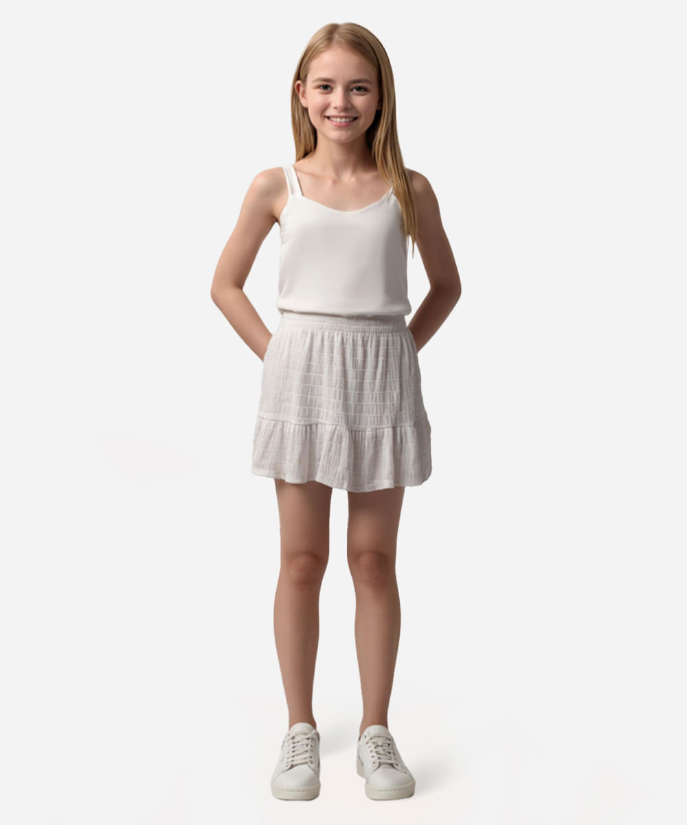 saia curta juvenil texturizada off white