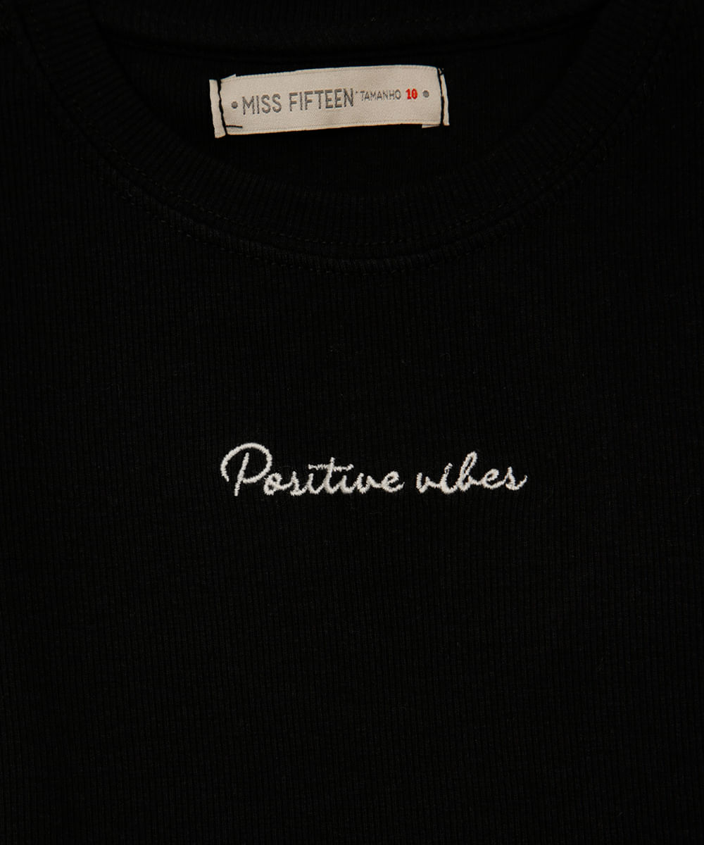 cropped juvenil manga curta positive vibes preto
