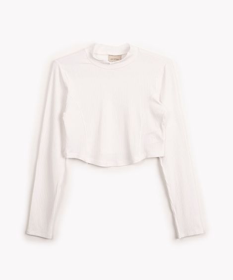 cropped de viscose juvenil canelado com recorte manga longa off white