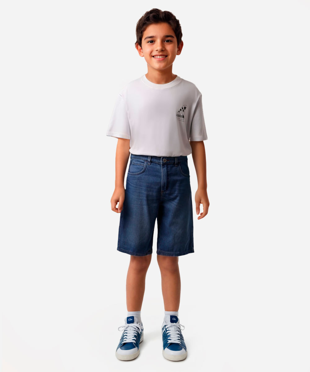 bermuda jeans juvenil com bolso azul médio azul