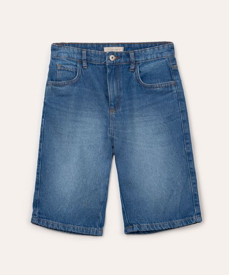 bermuda jeans juvenil com bolso azul médio azul