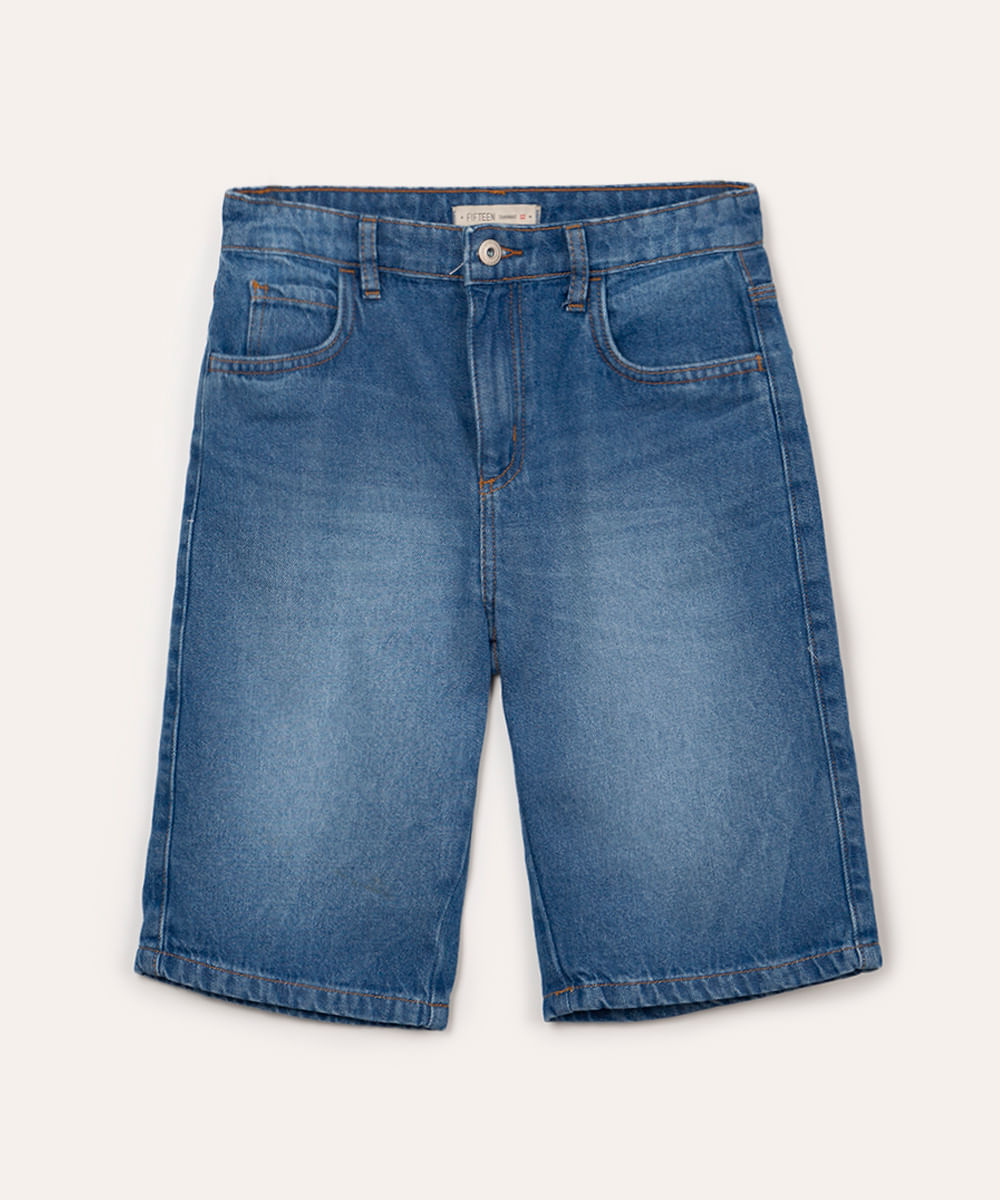 bermuda jeans juvenil com bolso azul médio azul