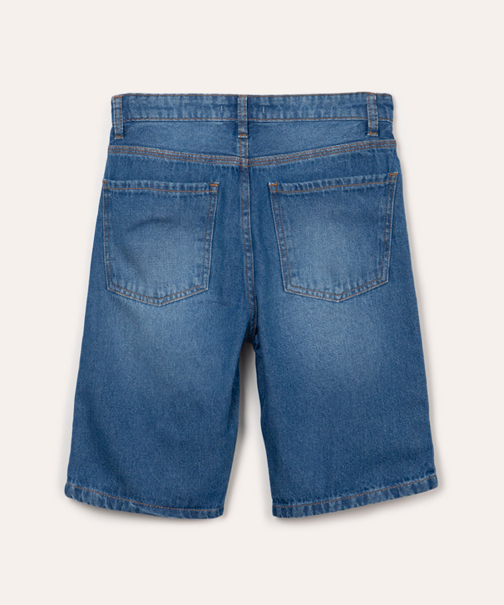 bermuda jeans juvenil com bolso azul médio azul