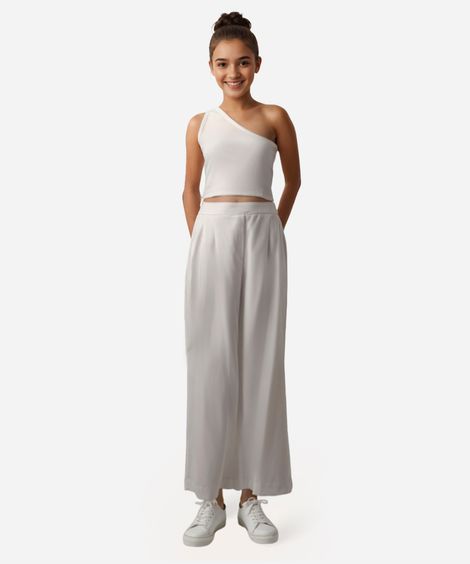 calça wide leg juvenil de alfaiataria off white