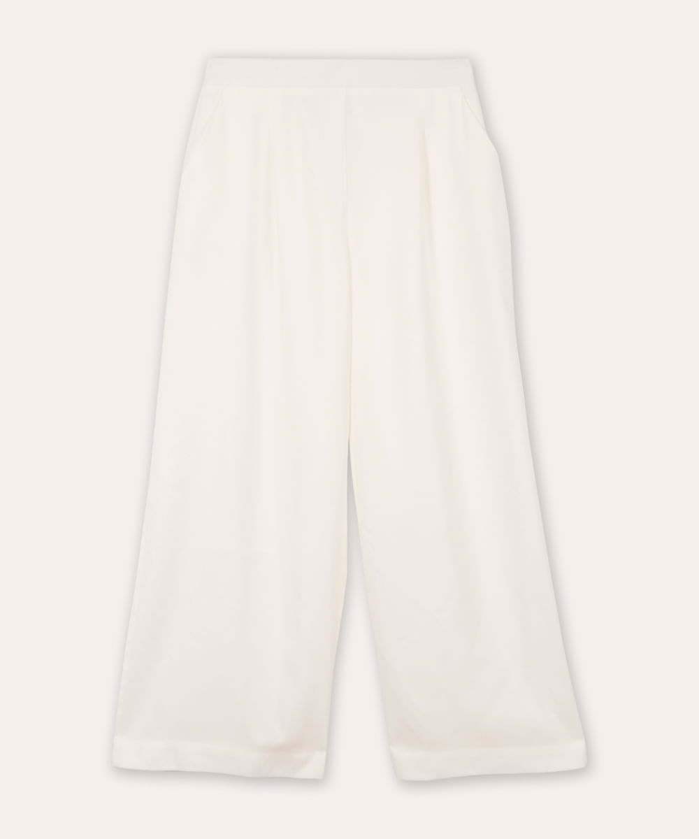 calça wide leg juvenil de alfaiataria off white
