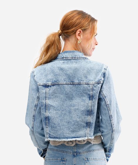 jaqueta cropped feminina jeans azul
