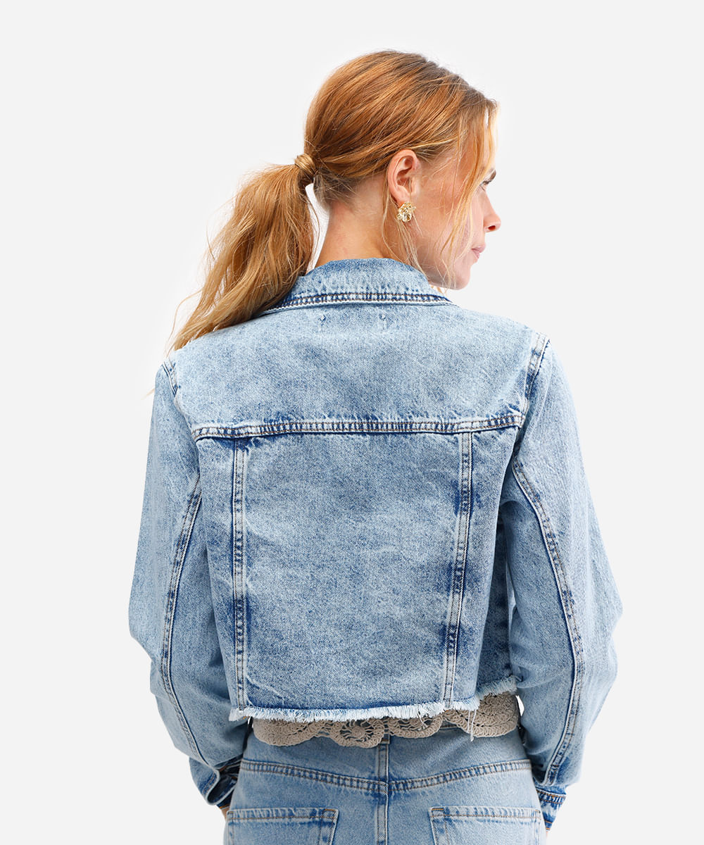 jaqueta cropped feminina jeans azul