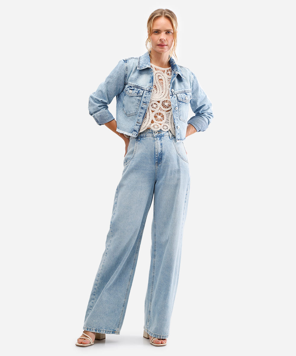 jaqueta cropped feminina jeans azul